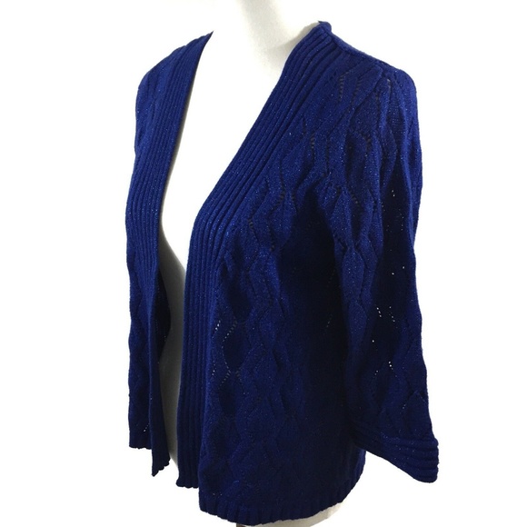 TanJay Petites Open Front Cardigan Metallic Threading Blue Small Petite SP - Picture 3 of 5